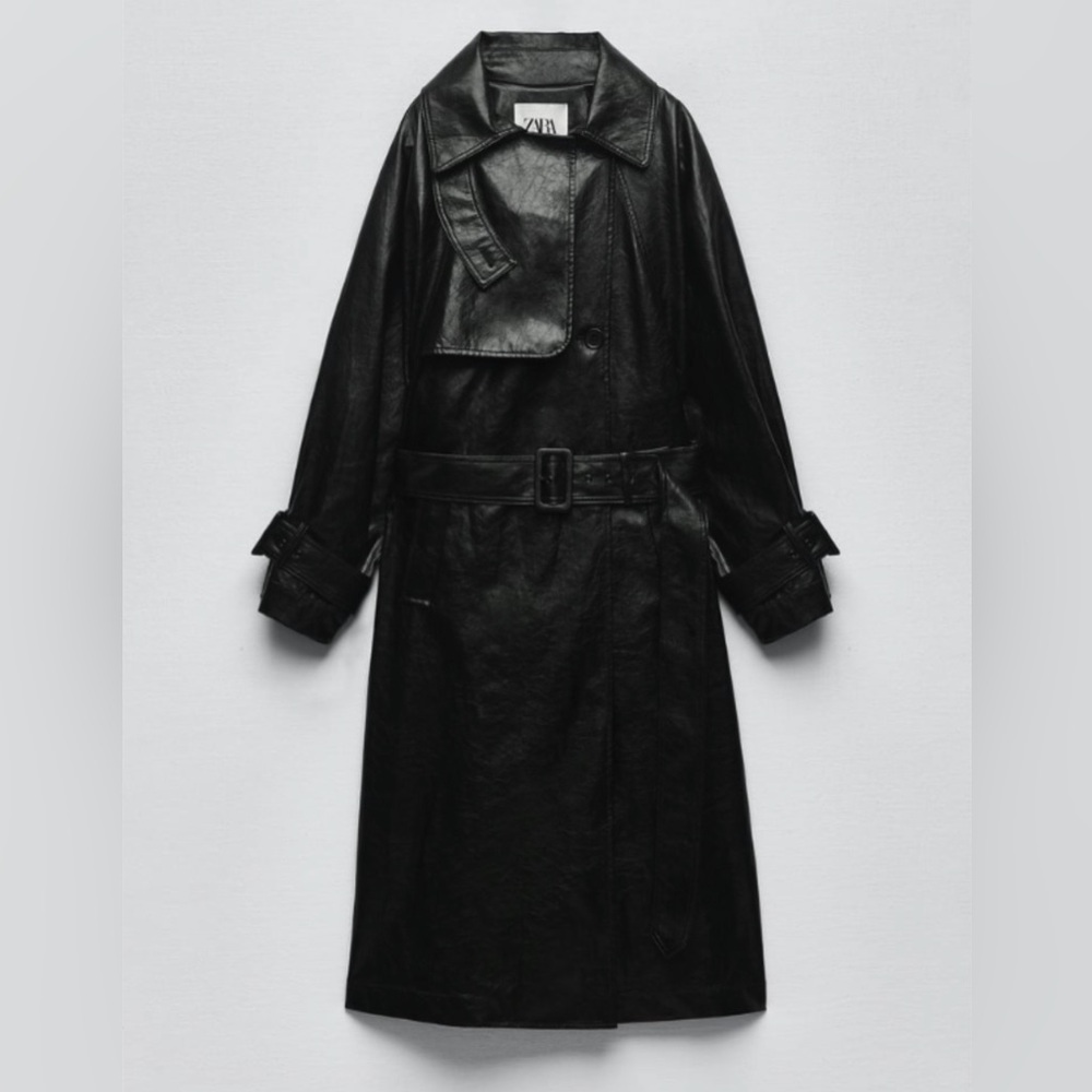 ZARA BELTED FAUX LEATHER TRENCH COAT - Picture 2 of 8